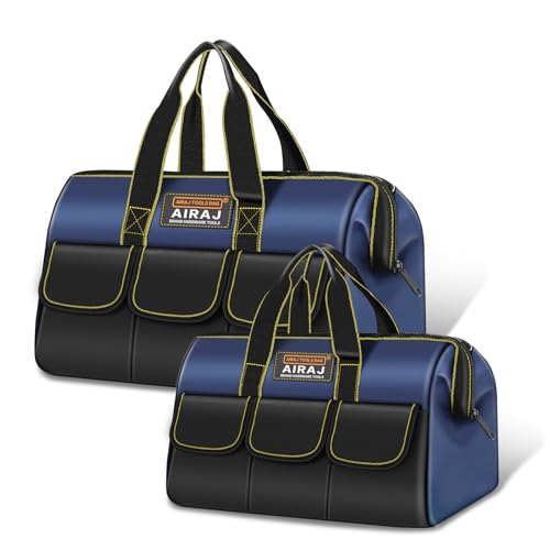Tool Bag 2-Pack Set | AIRAJ 18" & 14" Portable Tool Storage Bag | Wide Mouth Tool Bags for Men and Women | Small Tool Tote | Tool Organizer for Home Repairs,Garage Storage,Professional Work | Tool Box - size: 14"+18"