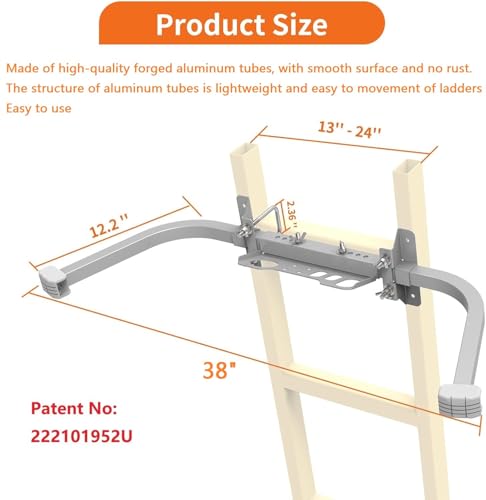 Aluminum Ladder Stabilizer, Heavy Duty Extended Ladder Accessories for Roof Gutter Guard Cleaning with Tool Tray, Ladder Stand-Off Wing Span with Non-Slip Rubber Bottom Pad - color: Silver Gray + tool tray