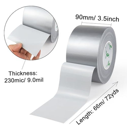 BOMEI PACK Silver Sticky Duct Tape Heavy Duty Strong Industrial Color Duct Tape 3.6inch x 72yds for Packing and Repairing 1 Pack - color: Silver