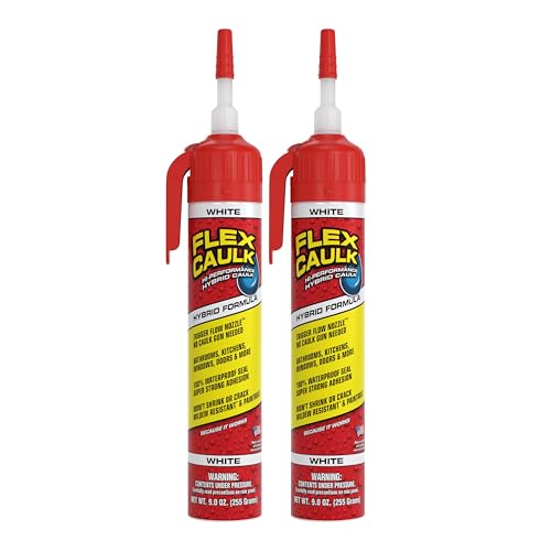 Flex Caulk, Waterproof & Weatherproof Hybrid Polymer Sealant, Strong, Paintable, Indoor, Outdoor, Bath, Shower, Sink, Window, Baseboards, Door, RV, Roof, Wood, Auto & Marine, White, 9 oz, 2-Pack - style: Hybrid, White, 9 oz, 2-Pack