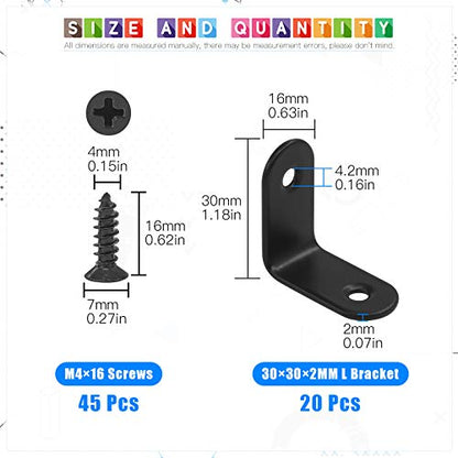 Glarks 20 Set 30mm Black L Bracket Right Angle Corner Brace Joint Fastener for Wood Chair Bookshelf Board Window Furniture Cabinet (30x30x2mm) - size: 30x30x2mm