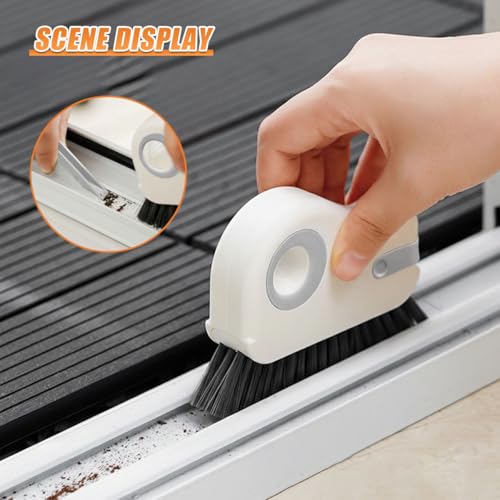 YoRise 2 in 1 Car Groove Cleaning Brush, Multifunctional Hard Bristle Car Window Track Cleaner Tool with Hidden Scraper, Universal Auto Door Crevice Cleaning Accessories for Window Sill(Gray-1PCS) - size: Gray-1PCS