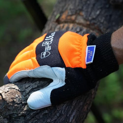 Chainsaw Safety Gloves, Chainsaw Protective Work Gloves, Cut Resistant Gloves, 12-Layer Protection on Left Hand Only - color: Medium Orange