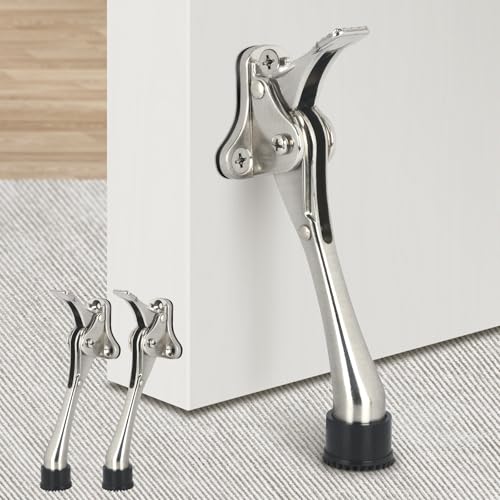 6 Inch Kickdown Door Stopper with Non-Slip Rubber Tip, One Touch Heavy Duty Bottom Holder, Adjustable Metal Door Stop to Hold Door Open, 2 Pack, Brushed Nickel - color: Silver, size: 6 Inch x 2 Pack
