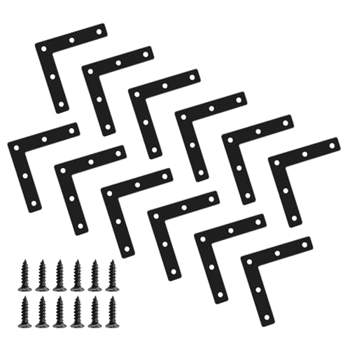 12 Pcs 3.15" x 0.62" L-Shape Corner Brace Brackets, 90°Angle Flat Mending Repair Plates Corner Brackets with Screws, Black - size: 3.15", style: L-Shape