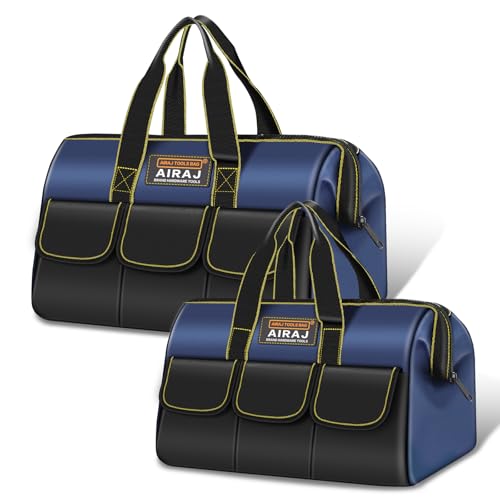 Tool Bag 2-Pack Set | AIRAJ 18" & 16" Portable Tool Storage Bag | Wide Mouth Tool Bags for Men and Women | Small Tool Tote | Tool Organizer for Home Repairs,Garage Storage,Professional Work | Tool Box - size: 16"+18"