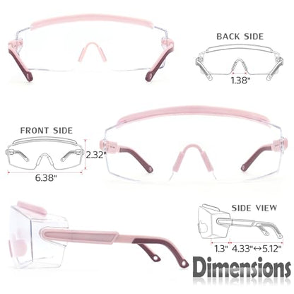 UKNOW Safety Goggles Over Glasses, Anti Fog Safety Glasses with Clear Wraparound Lens, ANSI Z87.1 Protective Eyewear - color: Pink