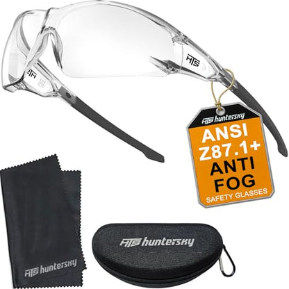 HTS HUNTERSKY ANSI Z87.1 Anti-Fog Clear Safety Glasses Pickleball Youth Baseball Lab Chemistry Goggles Scratch Resistant - color: Clear-black W/ Case