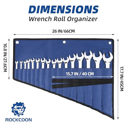16 Pockets Wrench Roll Organizer, Rolled Tool Pouch Bag with Water Proof Oxford Cloth, Blue - color: Blue