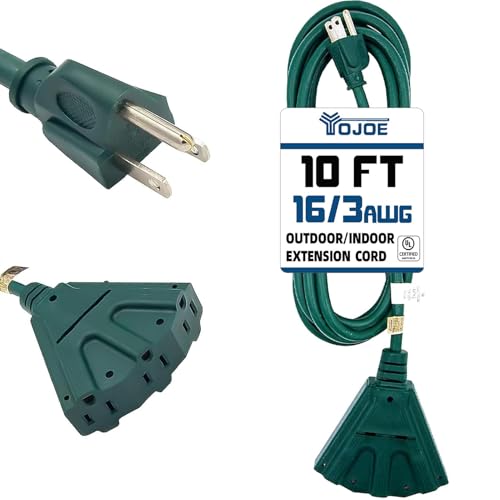 YOJOE 3-Outlet Indoor/Outdoor Extension Cord, 16 Gauge Heavy Duty 10 ft Green, UL Listed, 3 Prong 13A Weatherproof Power Cord for Garage, Garden, Appliances - color: Green, size: 10 Foot, style: Standard