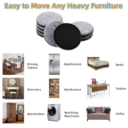 Felt Furniture Sliders for Hardwood Floors - Furnigear 8 PCS 3 ½" Furniture Moving Pads Sliders – Heavy Duty Felt Sliders Chair Leg Floor Protectors - Move Your Furniture Easily & Safety (Gray+Black) - size: 3 1/2 inch - 8 PCS Gray