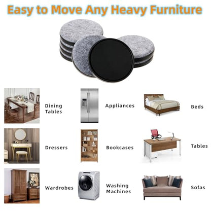 Felt Furniture Sliders for Hardwood Floors - Furnigear 8 PCS 3 ½" Furniture Moving Pads Sliders – Heavy Duty Felt Sliders Chair Leg Floor Protectors - Move Your Furniture Easily & Safety (Gray+Black) - size: 3 1/2 inch - 8 PCS Gray