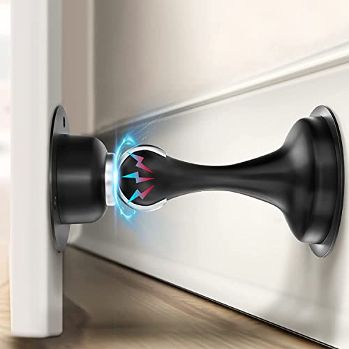 Door Stoppers Magnetic Door Catch - Stainless Steel Heavy Duty Door Holder Stops for Bottom Top of Door - Wall Floor Mounting No Drill 3M Adhesive & Screws Strong Magnet Keep Door Open 1 Pack - style: 1 Pack-Black