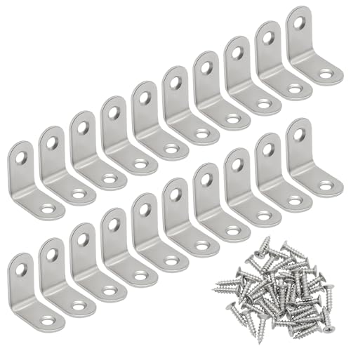 20 Pack 90 Degree Bracket, 1.2x1.2x0.6 Inch Stainless Steel Corner Braces with Screws, Heavy Duty L Bracket for Furniture, Shelves, Tables, Cabinets DIY Woodworking & Repair(Silver) - size: 1.2 x 1.2 Inch