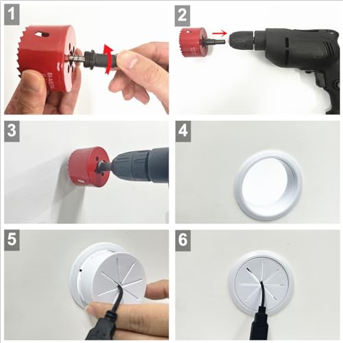 4 Pack TV Cord Hider for Wall Mounted TV, 2-3/8"(60mm Hole) Wire Hider in Wall Cable Management Kit, Includes 4 Pass Throughs and 1 Hole Saw Drill Attachment Easy to Install - size: 60mm - 4 Pack