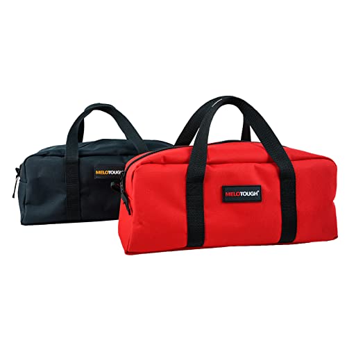 MELOTOUGH Utility Rudded Tool Bag Small Canvas Tool Bag with Zipper Combo Kit-Includes 2 Medium Tool Organizer Bags for Electrician, Plumbing, Gardening, HVAC & More (14 inch,Red&Black) - color: Black & Red