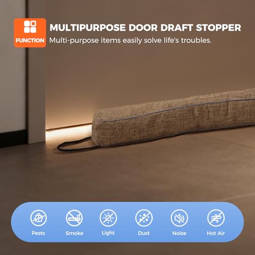 Door Draft Stopper,36 Inch Weighted Under Door Draft, Heavy Duty Soundproof Bottom of Door,Blocks Cold Air/Noise/Wind,Easy Install,Save Energy,Machine Washable,Home Essentials (Brown-36inch)