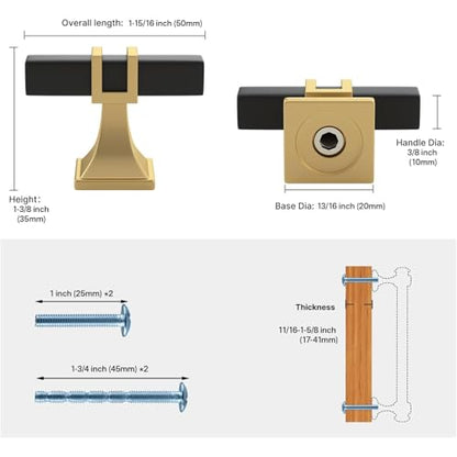 Haliwu 6 Pack 2 Inch Black and Gold Cabinet Knobs Matte Black T-bar Knobs Single Hole Hardware for Dresser and Drawer Kitchen Cupboard - color: Black and Matte Gold, size: 51mm(2 inch)