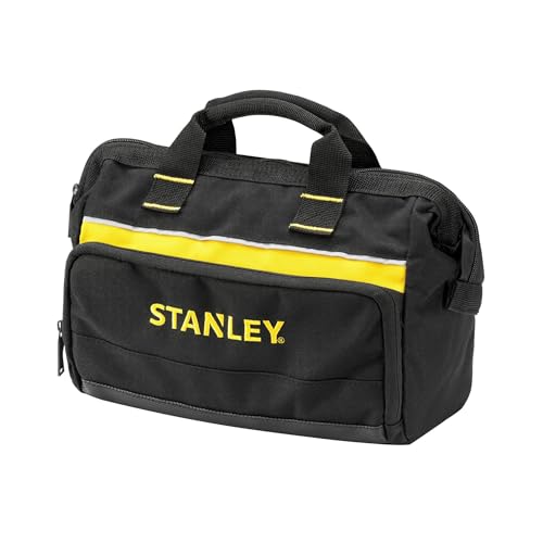 STANLEY Tool Bag 30 x 25 x 13 cm in Resistant 600 x 600 Denier with 8 Interior 2 Exterior Pockets and Reinfored Base 1-93-330, Black, 12"
