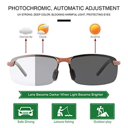 YIMI Men Photochromic Polarized Sports Sunglasses Cycling Fishing Driving Glasses UV Protection Eyeglasses Anti Glare Eyewear - color: 3043 Brown