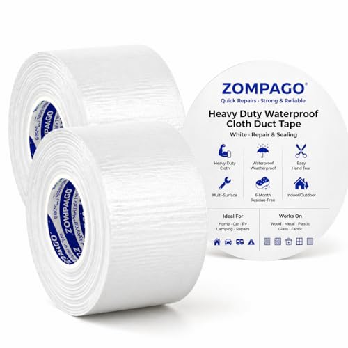 ZOMPAGO Strong Adhesive Cloth Weather Stripping Tape for Sliding Windows and Door Frames - 2Roll,1.8inx33FT,White,Seal Strip for Soundproofing,Dustproof, Waterproof,and Windproof-Durable - size: 2 Roll, 1.8 in x 33 FT, White