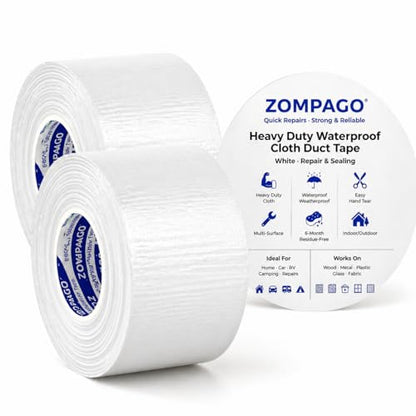 ZOMPAGO Strong Adhesive Cloth Weather Stripping Tape for Sliding Windows and Door Frames - 2Roll,1.8inx33FT,White,Seal Strip for Soundproofing,Dustproof, Waterproof,and Windproof-Durable - size: 2 Roll, 1.8 in x 33 FT, White