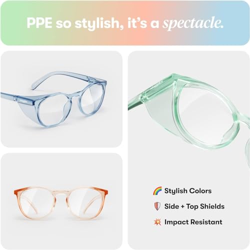 Stoggles Round Z87.1 Certified Polycarbonate Safety Glasses, Scratch & Shatter-Proof, Blue-Light & UV Blocking Lens, Top & Side Shields, Anti-Fog Dip Coated, Durable, Protective & Stylish Eyewear - color: Clr-3pk