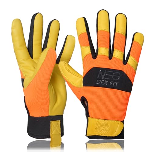 DEX FIT MG210P Mechanic Work Gloves, Waterproof Cowhide Leather Palm, Breathable Mesh Back, 3D Ergonomic Fit for Auto Repair, Construction, Gardening; Orange/Gold M 1 Pair - color: Orange_gold - Premium, size: Medium