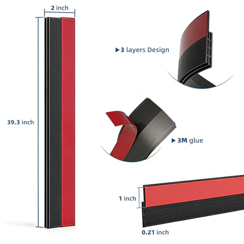 Black Door Draft Stopper 2” W x39”L, Door Bottom Blocker for Exterior/Front Doors, Adjustable Under Door Seal Sweep Weather Stripping, Sound Proofing Door Insulation Strips