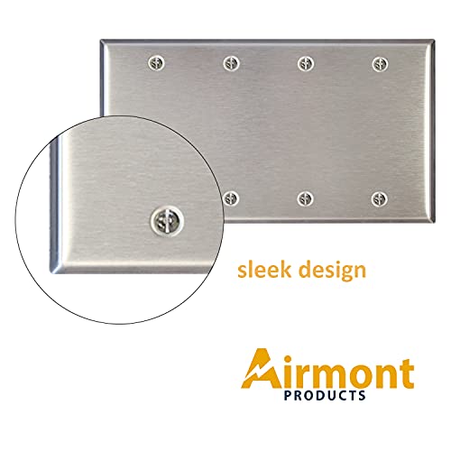 AP-10414, Stainless Steel Blank Wall Plate, 4 Gang Standard Size 4.50" x 8.19" Corrosion and Heat Resistant, Unbreakable Metal, Silver, Cover Unused Electrical Sockets or Switch Holes - size: 4 Gang