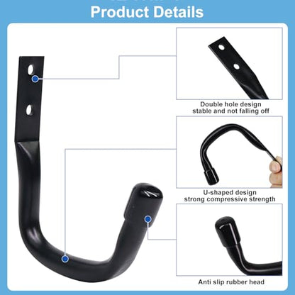 Generic 6 Pack Heavy Duty Black Metal J-Hooks, Wall Mount Garage Storage Hooks with Anchors and Screws