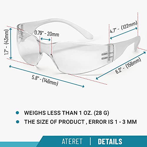 ATERET 144 Pairs Safety Glasses, Scratch Resistant Polycarbonate ANSI Z87.1 Impact Resistant Lens - color: Clear, size: 144 pairs