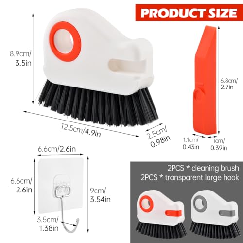 Groove Cleaning Brush 2 in 1 Grout Cleaner Tool Grip Brush, Multifunction Window Track Cleaner with Hard Bristle and Scraper Cleaning Brush for Sliding Door Track, Window(Color:White)