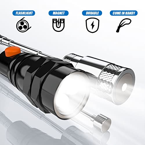 VIBELITE Telescoping Magnetic Pick Up Tool with 1lb& 15lb Pickup Rod, Round& Square 360 Swivel Adjustable Inspection Mirror, Flexible LED Flashlight, Gifts for Men, Women, Him, Birthday Gifts for Men - style: Black Magnetic Tool Set