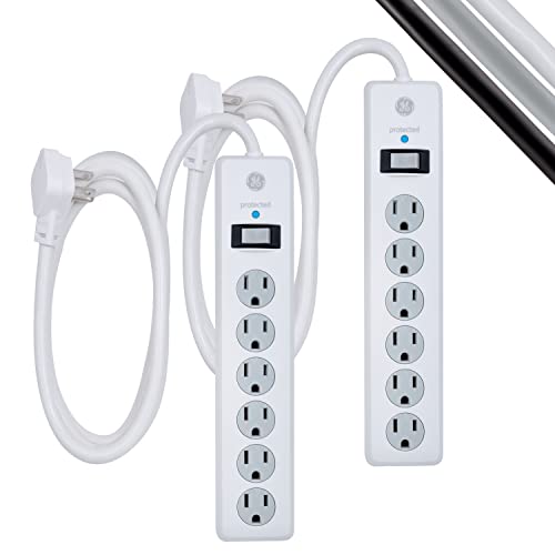 GE Surge Protector Power Strip, 6 Ft Extension Cord, 6 Outlet Extender, 800 Joules, Flat Plug, Twist-to-Close Safety Covers, ETL Listed, White, 2 Pack, 54638 - color: White, size: 6 Ft, style: 2 Pack