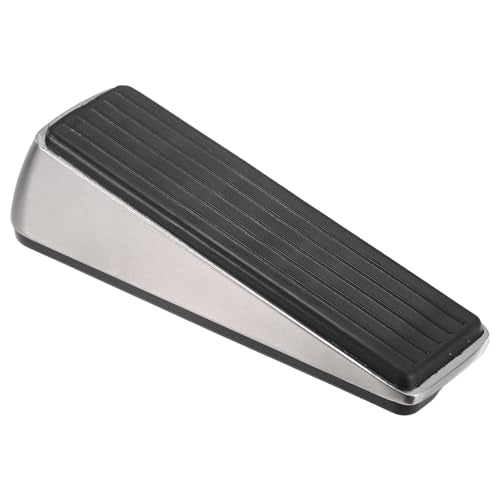 M METERXITY Door Stoppers, 1.3 Inch/32mm Tall Zinc and Rubber Door Stop for Bottom of Any Heavy Door/Any Floor, Door Wedge with Non-Skid Rubber Base Grip [Brushed Silver] - color: Brushed Silver