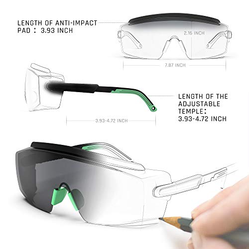 Anti Fog Safety Glasses Safety Goggles Over Glasses Protective Glasses with Anti Scratch Lenses Adjustable - color: Green