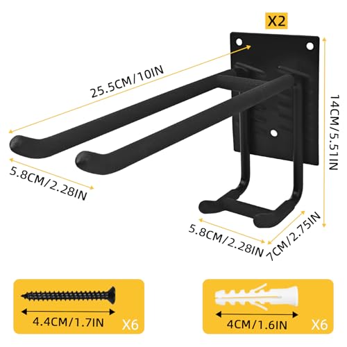 2 Pack Garage Hooks Heavy Duty Steel Garage Storage Hooks Two-Tire Wall Hooks for Organizing Tools Ladders Tires Bikes Garden