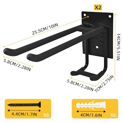 2 Pack Garage Hooks Heavy Duty Steel Garage Storage Hooks Two-Tire Wall Hooks for Organizing Tools Ladders Tires Bikes Garden