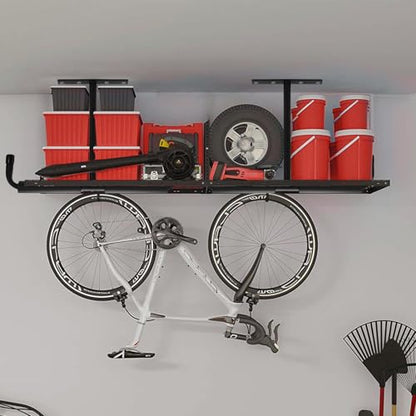 Tlence 4 Pack Overhead Garage Storage Hooks, 16.5" Heavy Duty Ceiling Mount Hangers, Double T-Bar Metal Ladder Ceiling Racks, Hanging for Bike, Pipe Lumber, Fishing Rod, Sports Equipment
