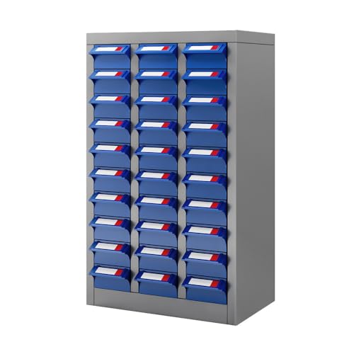 Yeeoy 30 Large Drawers Parts Cabinet, Bolt and Nut Tool Storage Cabinet, Steel Parts Organization Shelves with Large Drawers & Labels for Tool Hardware Storage, Grey - size: 30 Large Drawers