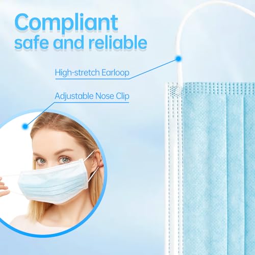Jointown Disposable Face Mask - 3 Ply Protection Face Masks, 50 Pack Blue - color: Blue