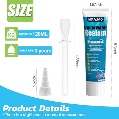 Aquarium Safe Silicone, Aquarium Silicone Transparent Underwater Sealant Fish Tank Waterproof Strong Adhesion Good Flexibility Underwater Bonding for Fish Tank, Pools Transparent, 120ml