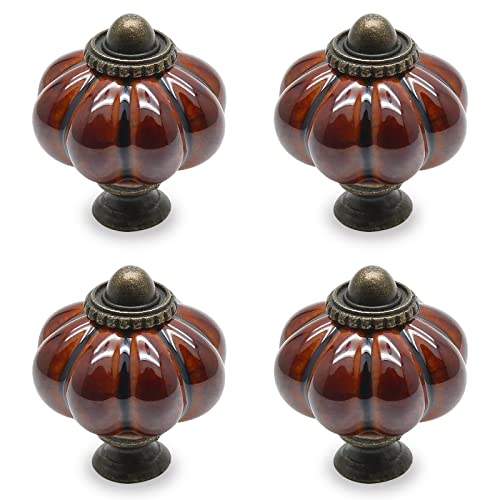 4pcs Coffee Pumpkin Knobs, Vintage Ceramic Cabinet Knobs, Dresser Drawer Door Pulls Handles With Mounting Screws - color: Coffee, size: 4 Pieces