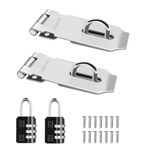 2Pcs Door Locks Hasp Latch,3 Inch 304 Stainless Steel Safety Packlock Clasp Hasp Lock Latch,Hinge Lock Padlock with Screws for Gates,Doors,Cabinets, Closets and More - style: 3INCH with CODE LOCK