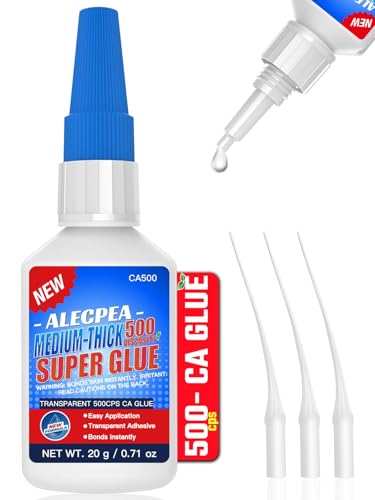 20g Medium-Thick CA Glue (500 CPS), Instant Clear Cyanoacrylate Glue for Wood, Glass, Metal, Paper, Leather, Plastic, Ceramic, Rubber, Jewelry, Woodworking, Hobby Models, and Craft Project - size: Clear/500CPS