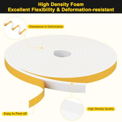 Foam Tape Insulation, 1/2 in x 1/2 in x 6.5Ft White Weather Stripping, Tool-Free for Tiny Medium Gap Sealing - color: White, size: 1/2 In x 1/2 In x 6.5Ft