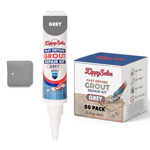 ZippySolve Tile Grout, Repair Kit, Restore & Renew Tile Joints Line, Fast Drying Tile Grout Paint Squeeze Tube for Bathroom Shower Kitchen Floor, Waterproof (50 Pack 8.8 oz Each, Grey) - style: 50xGrey