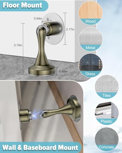 Door Stoppers Magnetic Door Catch, Stainless Steel Magnetic Door Stop 2 Pack, Double-Sided Adhesive Tape, No Drilling, Screws for Stronger Mount, Holder Your Door Open for Wide Doors - style: 2 Pack Antique Bronze