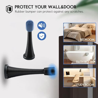 HOME MASTER HARDWARE 12 Pack Spring Door Stops, 3 Inch Wall Mounted Spring Doorstop, with Rubber Bumper, Black - color: ‎Black